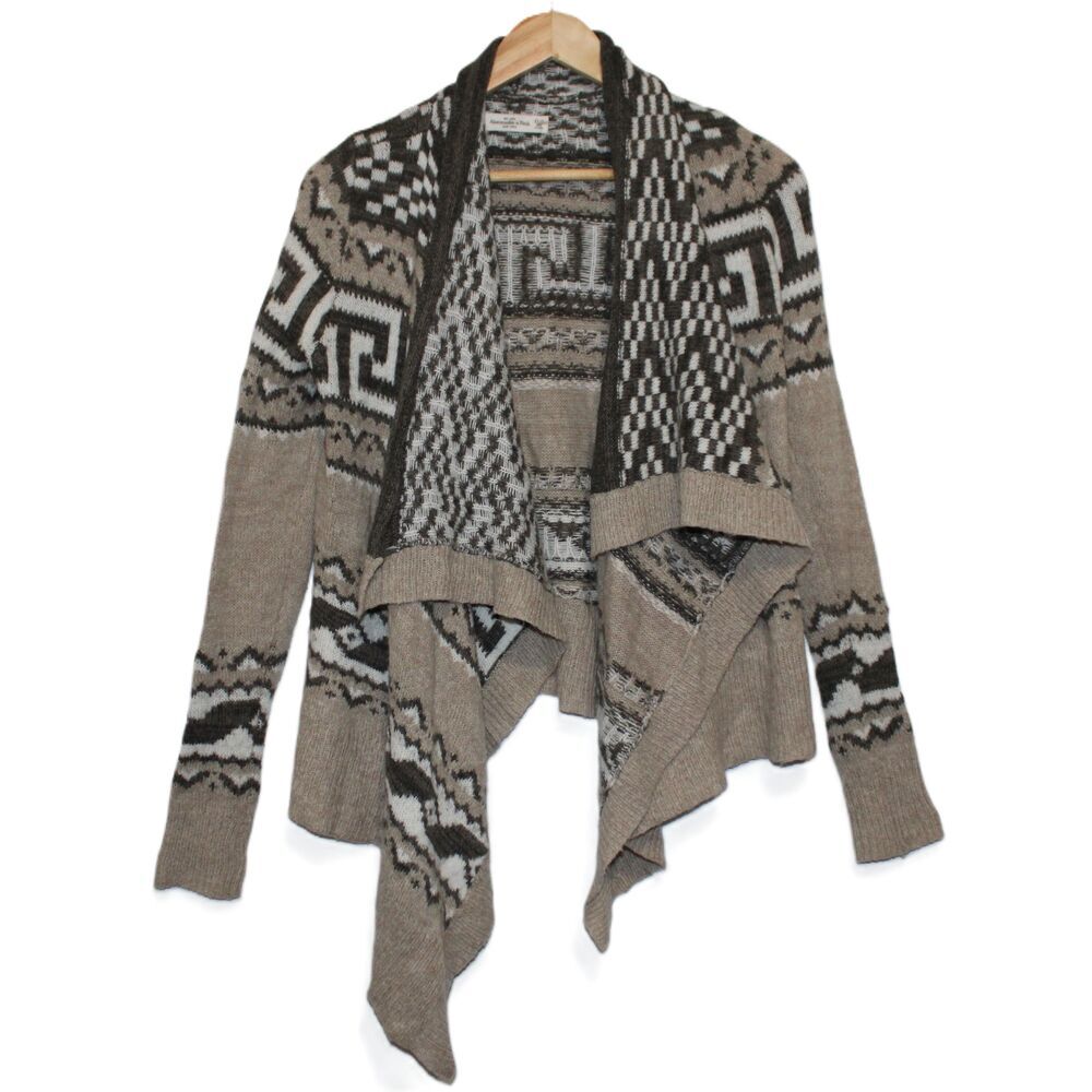 NWOT Abercrombie & Fitch Green Tan White Open Front Cardigan Sweater Size XS / S